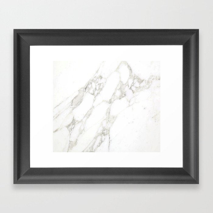 White Real Marble Framed Art Print