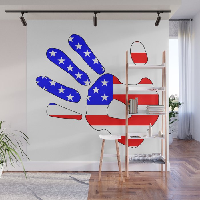 Stars And Stripes Hand Print Silhouette Wall Mural