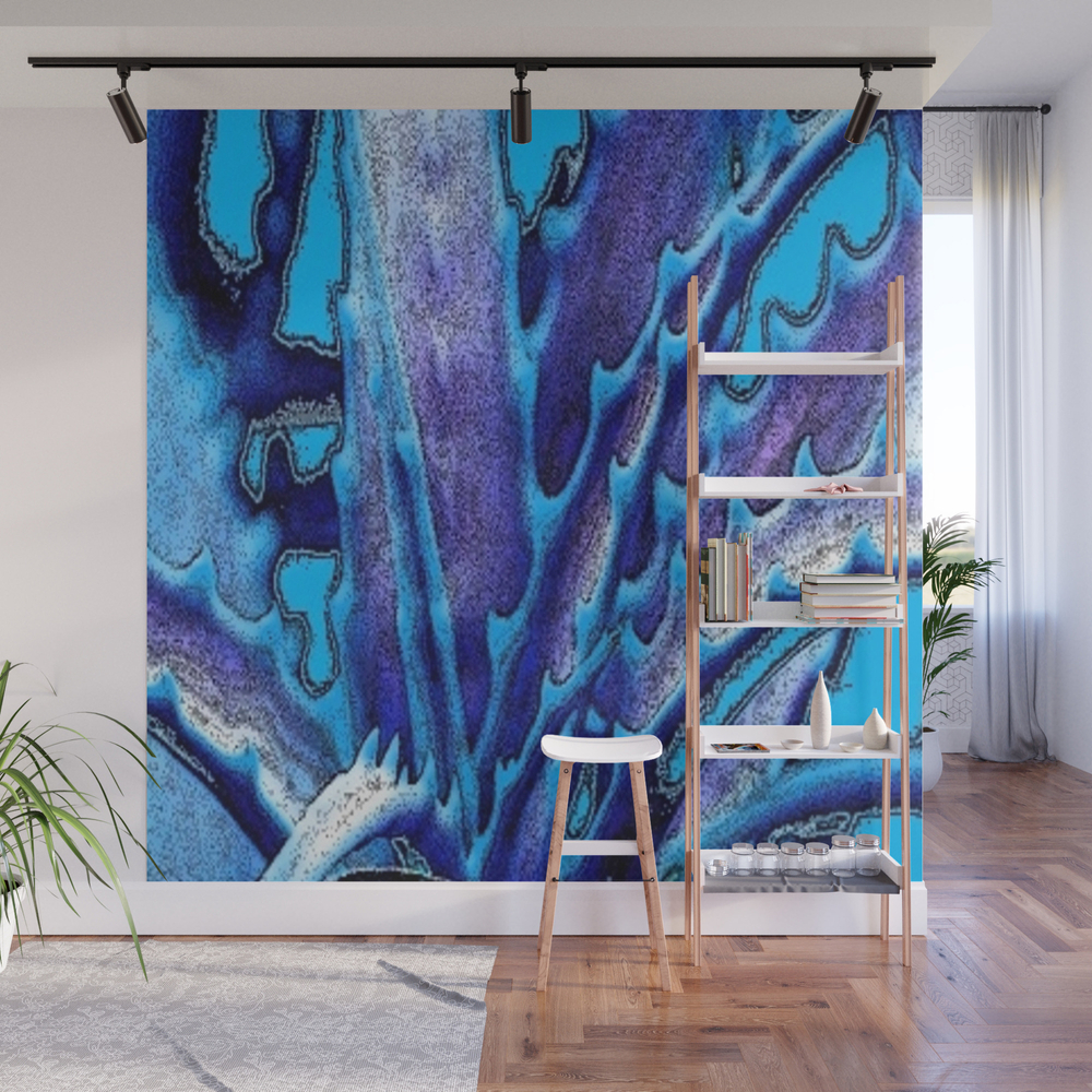 Energetic Blue Abstract Modern Art Wall Mural by sharlesart