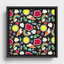 Cute Stickers on Grid Framed Canvas