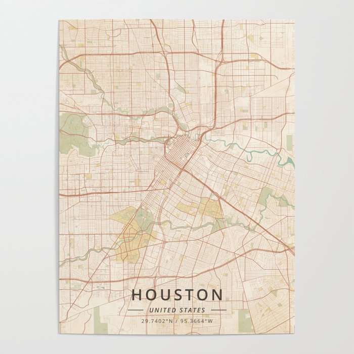 Houston, United States - Vintage Map Poster