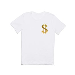 Gold Dollar Sign on White T Shirt