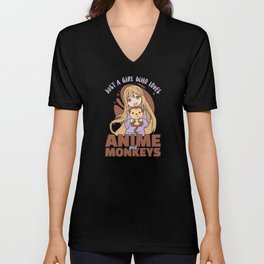 Just A Girl Who Loves Anime And Monkey - Kawaii V Neck T Shirt