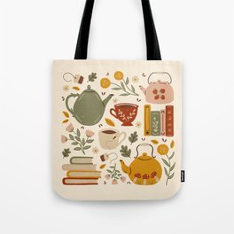 Flowery Books and Tea Tote Bag