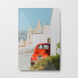 Red small car at Italian street at Amalfi coast | Italian summer dreams Metal Print | Summerprint, Fineartprint, Wanderlust, Summerinitaly, Artprint, Italyprint, Southerneurope, Amalfi, Summerineurope, Amalficoast 