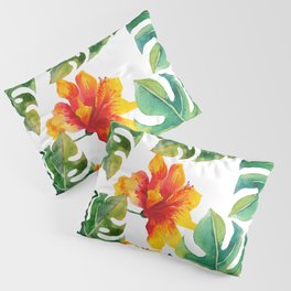 Monstera And Hibiscus Pillow Sham