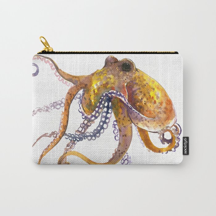 Octopus, orange red gold underwater scene octopus lover design, beach Carry-All Pouch