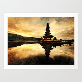 Bali Temple Silhouette Art Print