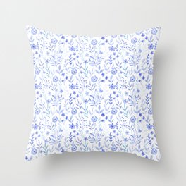 Watercolor blue flower pattern Throw Pillow