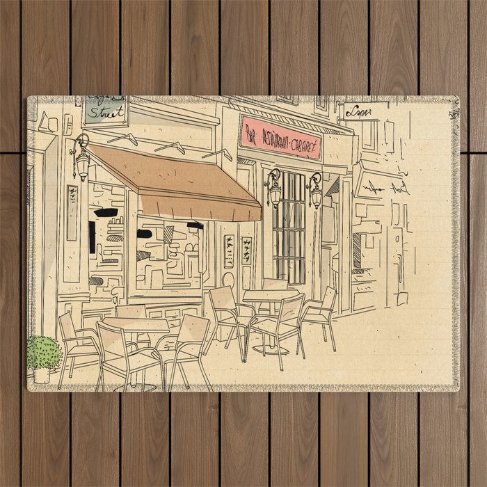 street cafe sketch Outdoor Rug