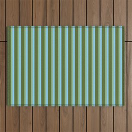 [ Thumbnail: Light Sky Blue, Dark Sea Green, and Dark Olive Green Colored Striped Pattern Outdoor Rug ]