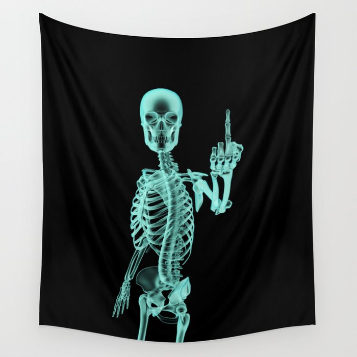 X-ray Bird / X-rayed skeleton demonstrating international hand gesture Wall Tapestry