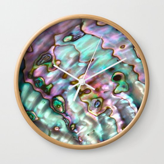 Glowing Cotton Candy Pink & Green Abalone Mother of Pearl Wall Clock