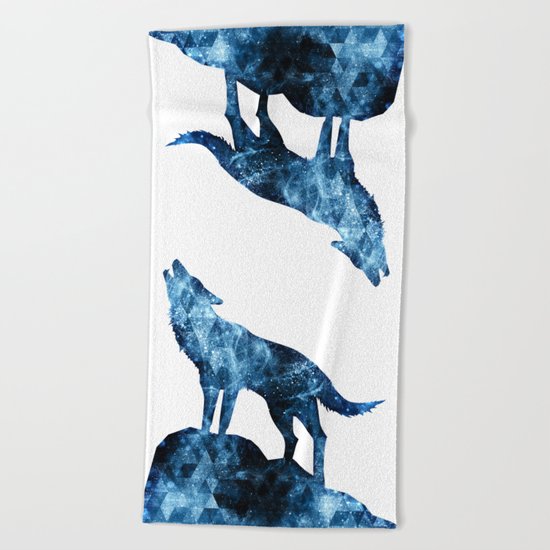 Howling Wolf blue sparkly smoke silhouette Beach Towel