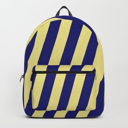 [ Thumbnail: Midnight Blue & Tan Colored Striped Pattern Backpack ]