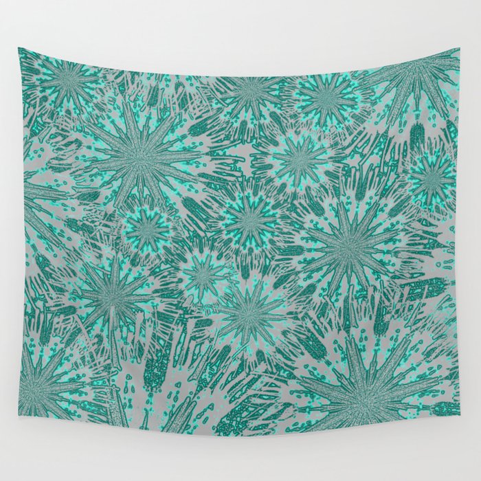 Teal & Aqua Floral Fireworks Abstract Wall Tapestry
