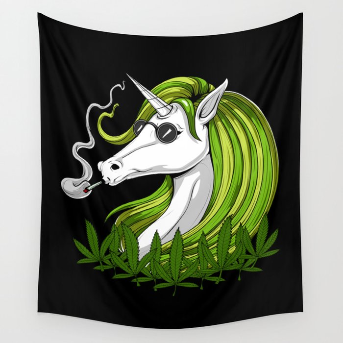 Hippie Unicorn Weed Smoking Marijuana Wall Tapestry