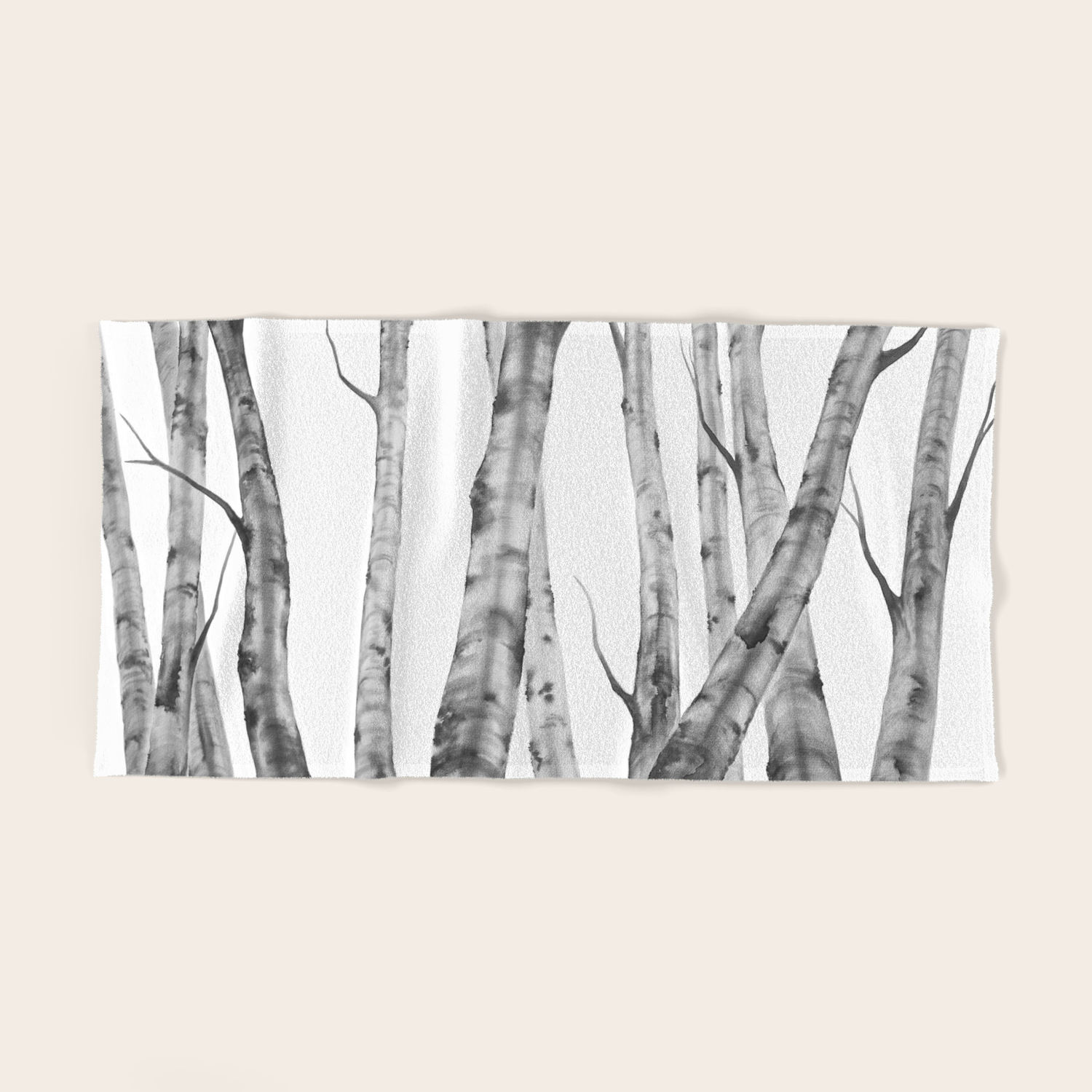 Birch Tree Watercolour Painting Black And White Black And