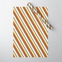[ Thumbnail: Sienna, Light Cyan & Orange Colored Stripes Pattern Wrapping Paper ]