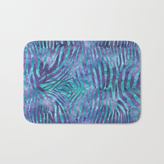 Blue Zebra Print Bath Mat
