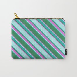 [ Thumbnail: Sea Green, Orchid, Turquoise & Light Sea Green Colored Lined Pattern Carry-All Pouch ]