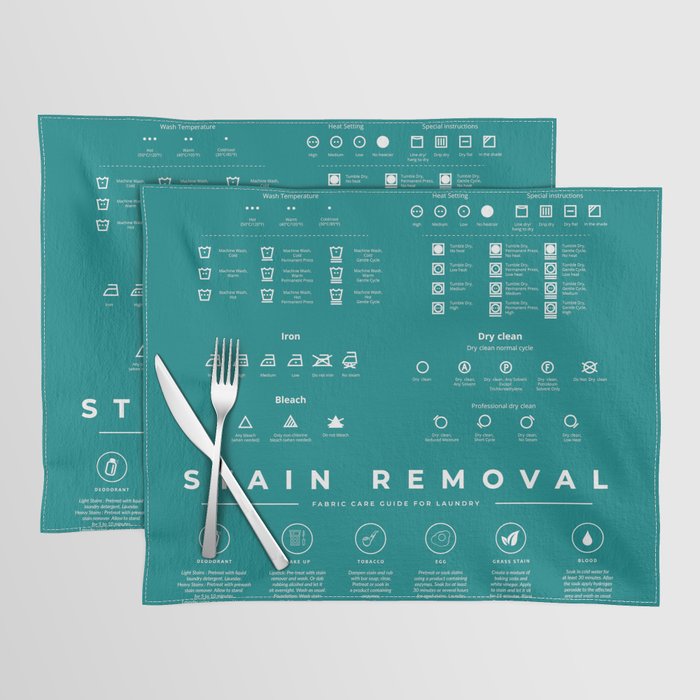 The Laundry Symbols Guide and Stain Removal Instruction Teal Placemat