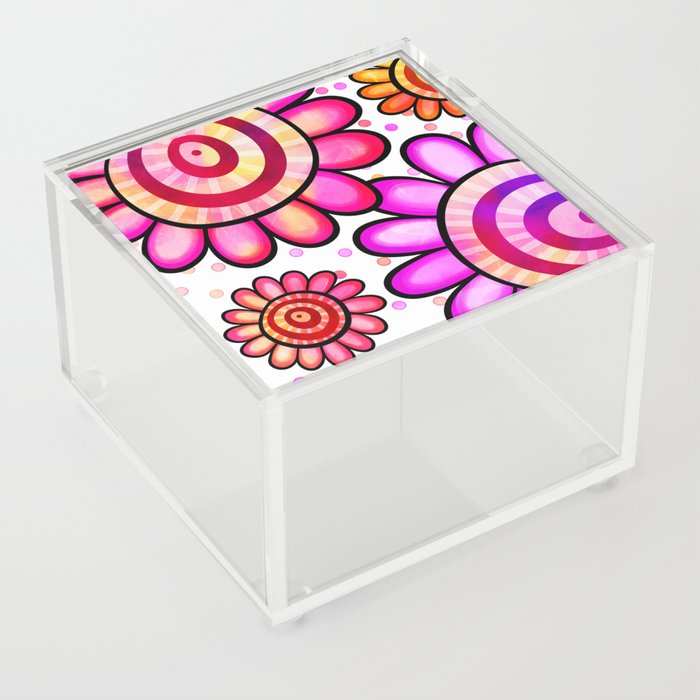 Watercolor Doodle Daisy Flower Pattern 08 Acrylic Box