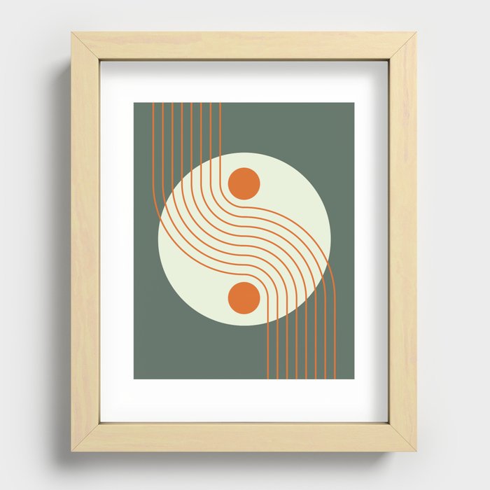 Geometric Lines and Shapes 17 in Sage Green Orange Recessed Framed Print