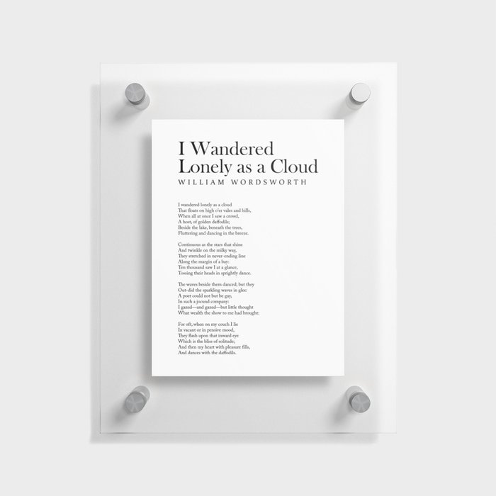 I Wandered Lonely as a Cloud - William Wordsworth Poem - Literature - Typography Print 2 Floating Acrylic Print