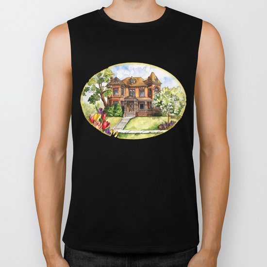 Victorian Mansion in the Spring Biker Tank