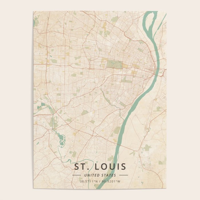 St. Louis, United States Vintage Map Poster by Designer Map Art