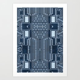 Blue Geek Motherboard Circuit Pattern Art Print