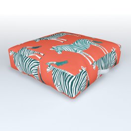 Zebra Parade Pattern Flame Teal Outdoor Floor Cushion