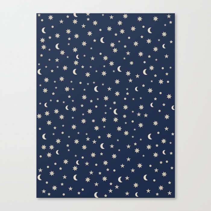 Moon Stars Pattern - Dark Blue Canvas Print