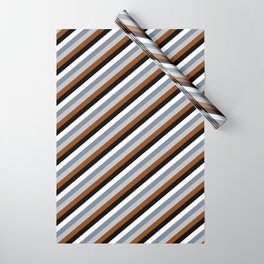 [ Thumbnail: Colorful Light Slate Gray, Grey, Brown, Black & White Colored Lines/Stripes Pattern Wrapping Paper ]