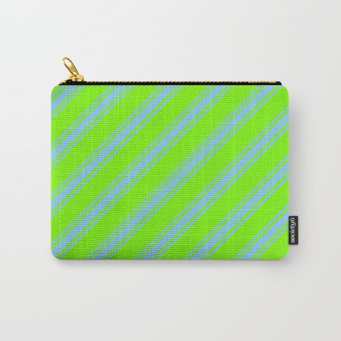 Green & Sky Blue Colored Stripes/Lines Pattern Carry-All Pouch