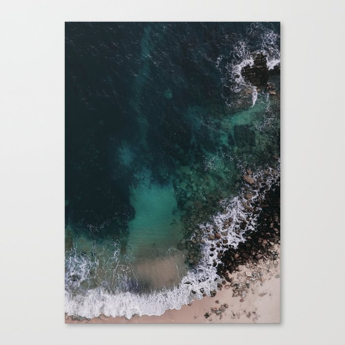 Aerial Ocean Print - Emerald Green Ocean - Beach - Crashing Waves - Aerial sea photography Canvas Print