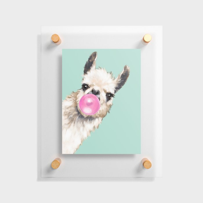 Bubble Gum Sneaky Llama in Green Floating Acrylic Print