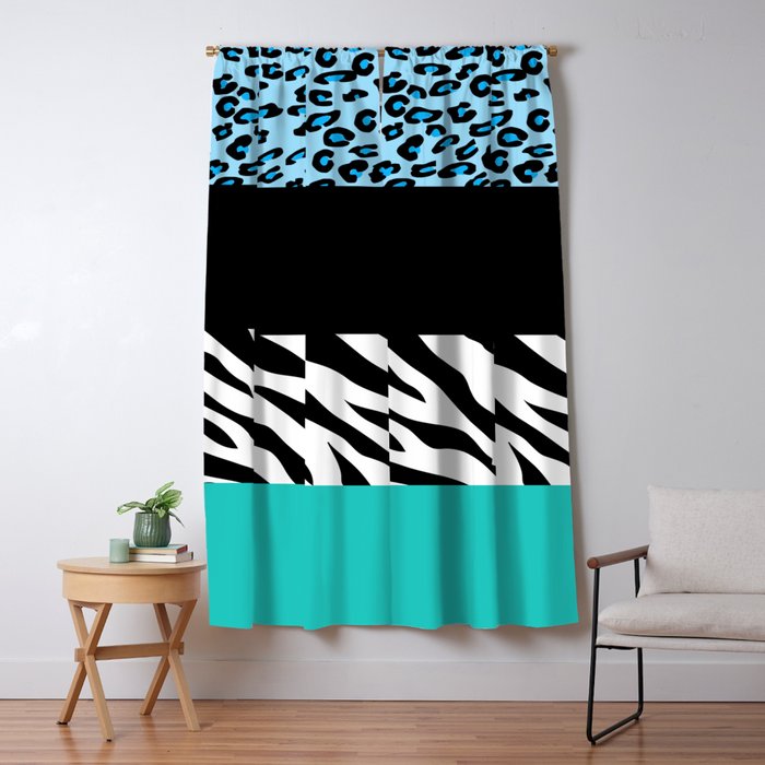 Animal Print Zebra Stripes Leopard Spots Blue Blackout Curtain