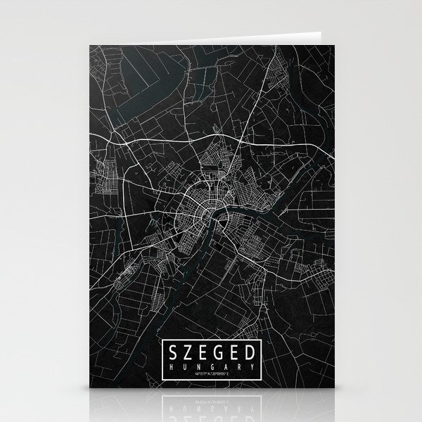 Szeged City Map of Csongrád-Csanád, Hungary - Dark Stationery Cards