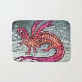 Salamander Dragon  Bath Mat | Animal, Illustration, Mushroom, Acrylic, Painting, Lizard, Salamander, Pink, Ink, Dragon 