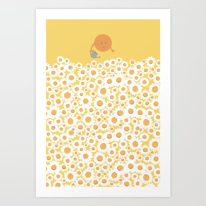 Sunny day 1 watering Sun flowers  Art Print