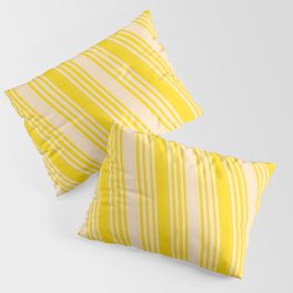 [ Thumbnail: Bisque & Yellow Colored Lined/Striped Pattern Pillow Sham ]
