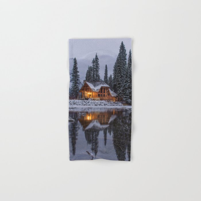 Cabin In Winter Woods Color Hand Bath Towel By Nocolordesigns