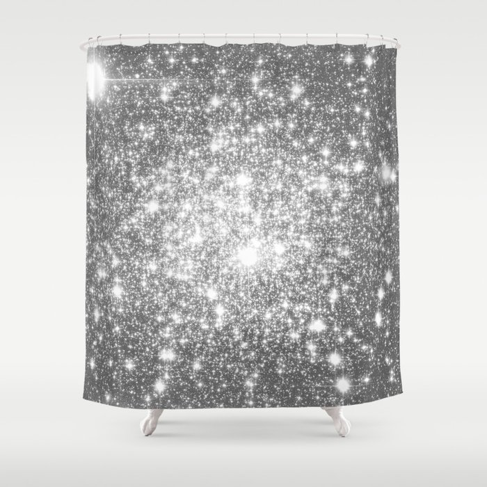 Silver Gray Galaxy Sparkle Stars Shower Curtain