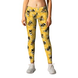 Busy Bees Leggings | Saffron, Honeybee, Insects, Digital, Graphicdesign, Goldenrod, Yellow, Brown, Bee, Nature 
