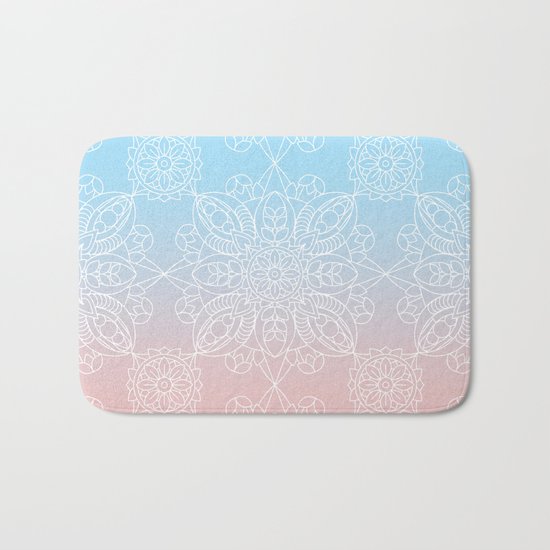 Pastel Dreams Mandala on Blue and Pink Linen Bath Mat