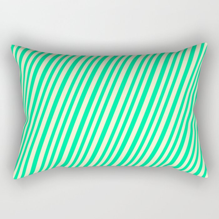Light Yellow and Green Colored Lined/Striped Pattern Rectangular Pillow