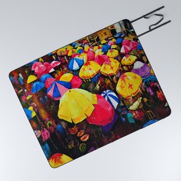 Lagos African Market Art with Colorful Umbrella stalls and shades Picnic Blanket