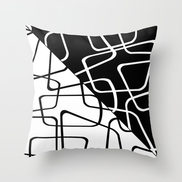 Mid Century Reflections Black and white abstract Throw Pillow by